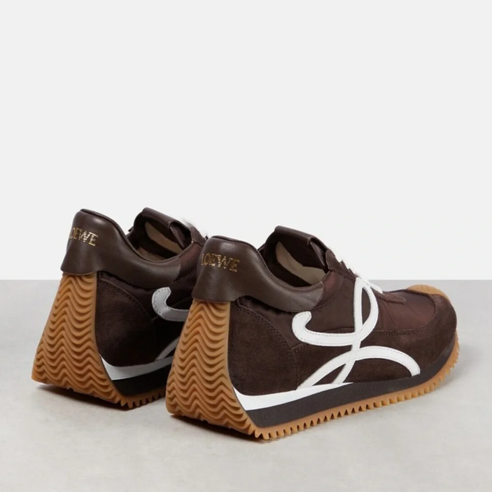 Loewe Flow Runner Nylon and Suede Sneakers in Chocolate Brown ‘Shitake Mushroom’ - Picture 4 of 16